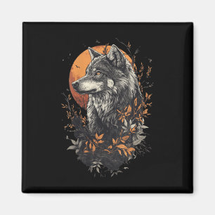 Womens Lone Wolf In Autumn – Full Moon Forest Watc Magnet