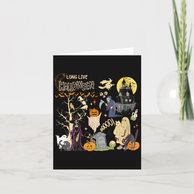 Womens Long Live Halloween Black Cat Poison Witch Card (Front)