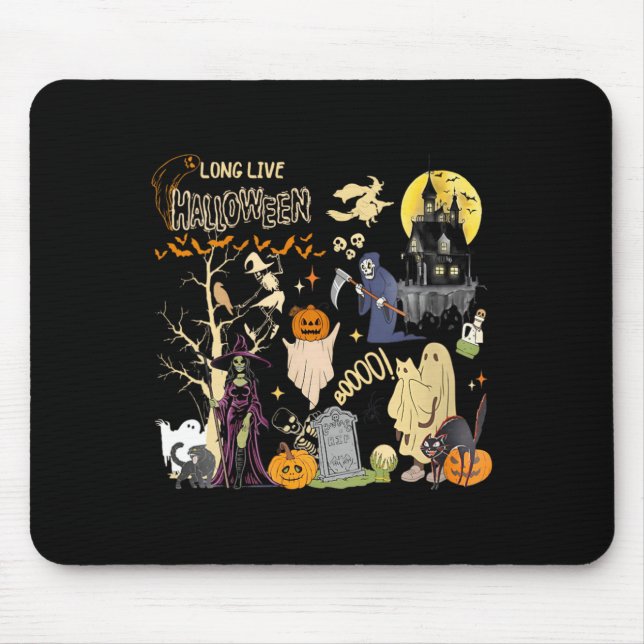Womens Long Live Halloween Black Cat Poison Witch Mouse Mat (Front)