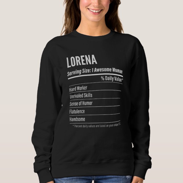 Womens Lorena  Nutritional Facts Serving Size Calo Sweatshirt (Front)