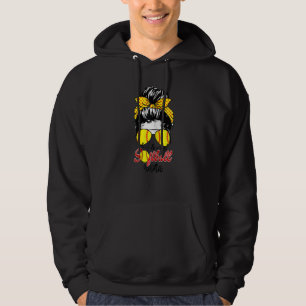 Womens Loud & Proud Softball Nana Messy Bun Leopar Hoodie