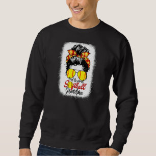 Womens Loud & Proud Softball Nana Messy Bun Leopar Sweatshirt