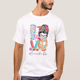 Womens Love Counselor Messy Bun Easter Matching Ch T-Shirt