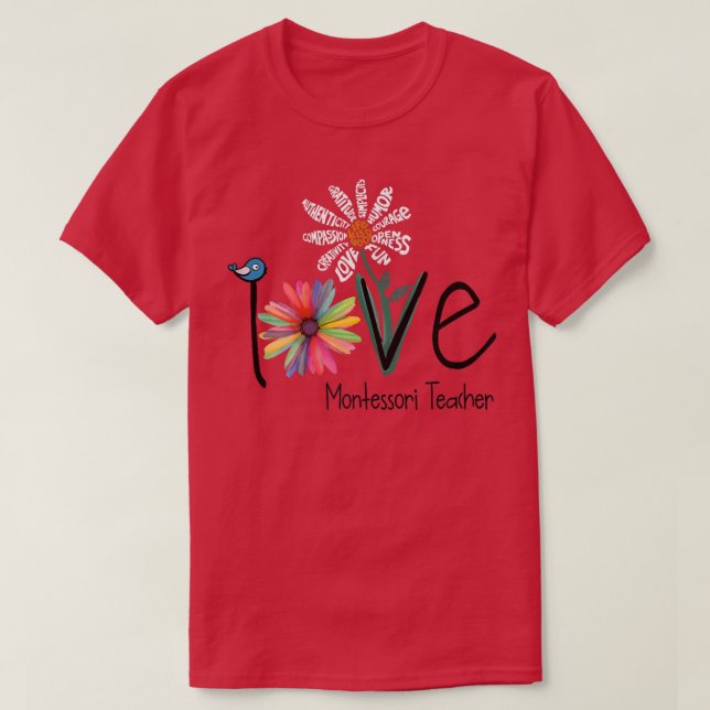 Womens Love Daisy Flower Montessori Teacher  T-Shirt (Design Front)