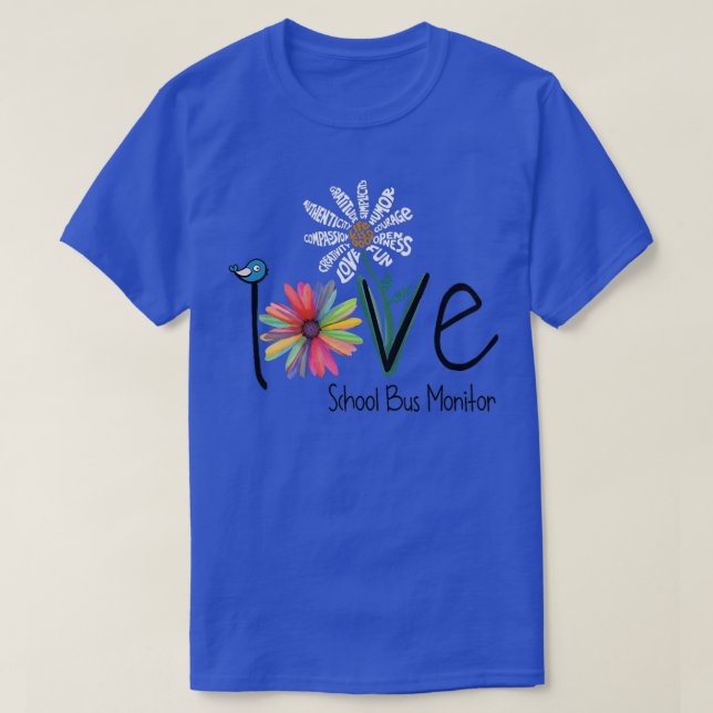 Womens Love Daisy Flower School Bus Monitor Premiu T-Shirt (Design Front)