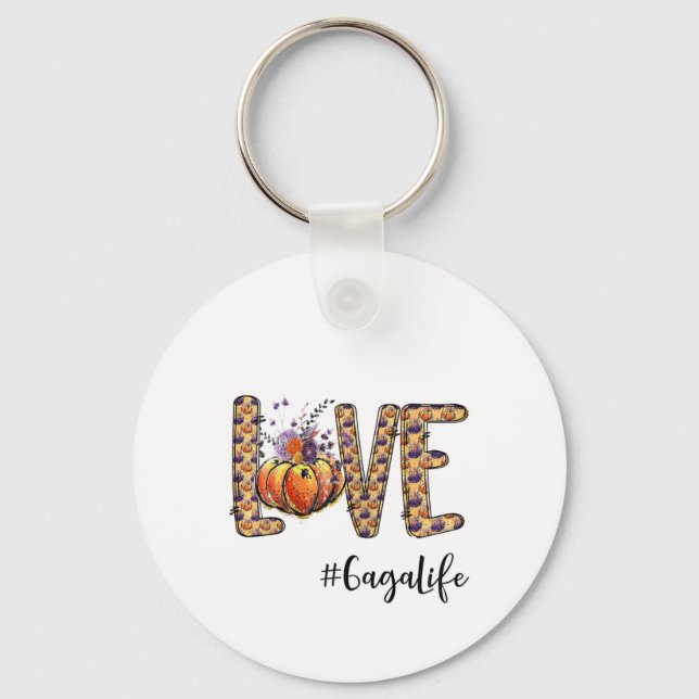 Womens Love Gaga Life Pumpkin Autumn Halloween  Key Ring (Front)