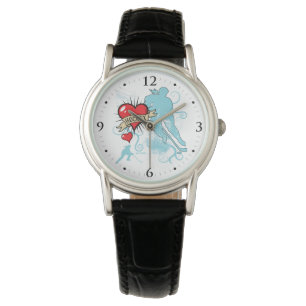 Women's Love Heart Hockey Tattoo style Watch