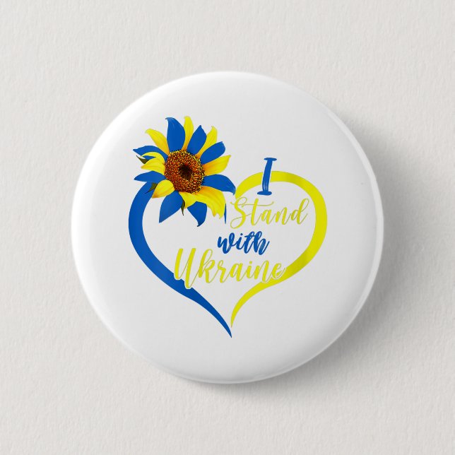 Womens Love Heart Ukraine Sunflower Ukrainian I St 6 Cm Round Badge (Front)