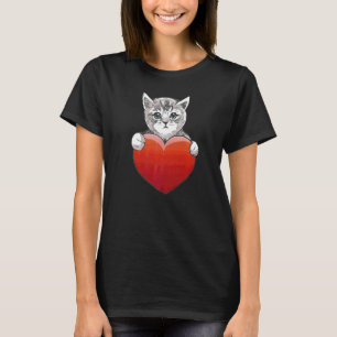 Womens Lovely Cat Holder Cat Grey Cat With Heart T-Shirt