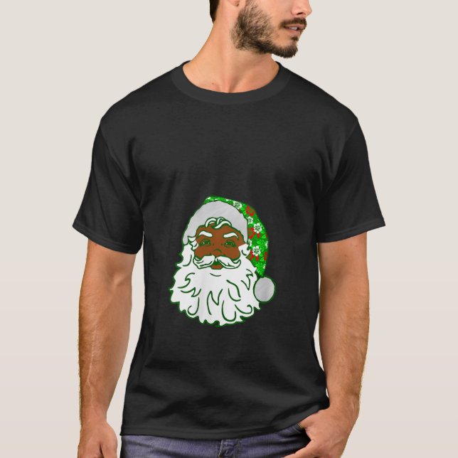 Womens Luau Christmas Hawaiian Black African Santa T-Shirt (Front)