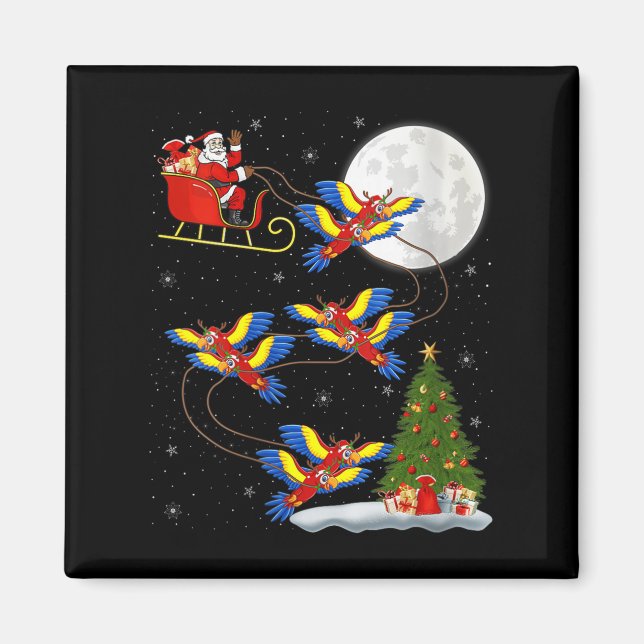 Womens Macaw Parrots Santa Sleigh Flying Funny Mag Magnet (Front)