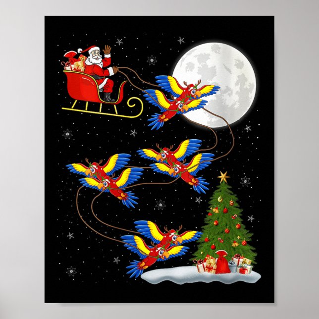 Womens Macaw Parrots Santa Sleigh Flying Funny Mag Poster (Front)