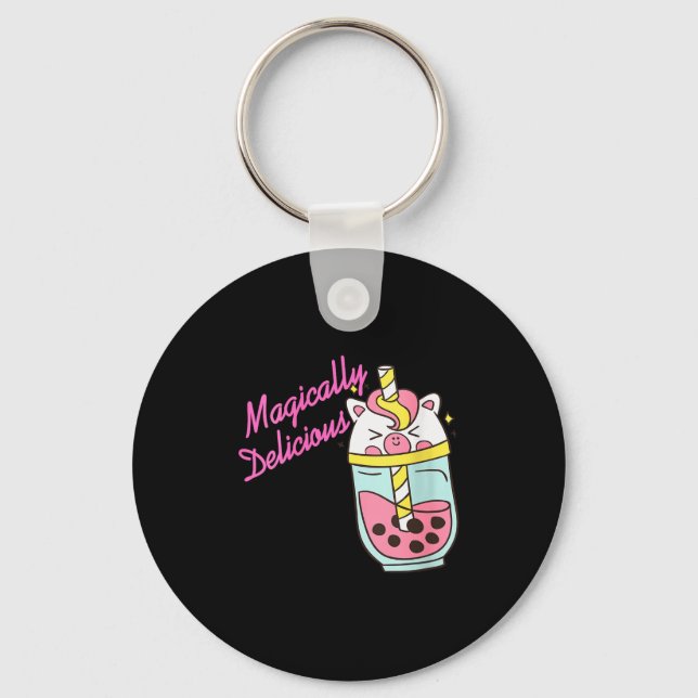 Womens Magically Delicious Unicorn Boba Kawaii Bub Key Ring (Front)