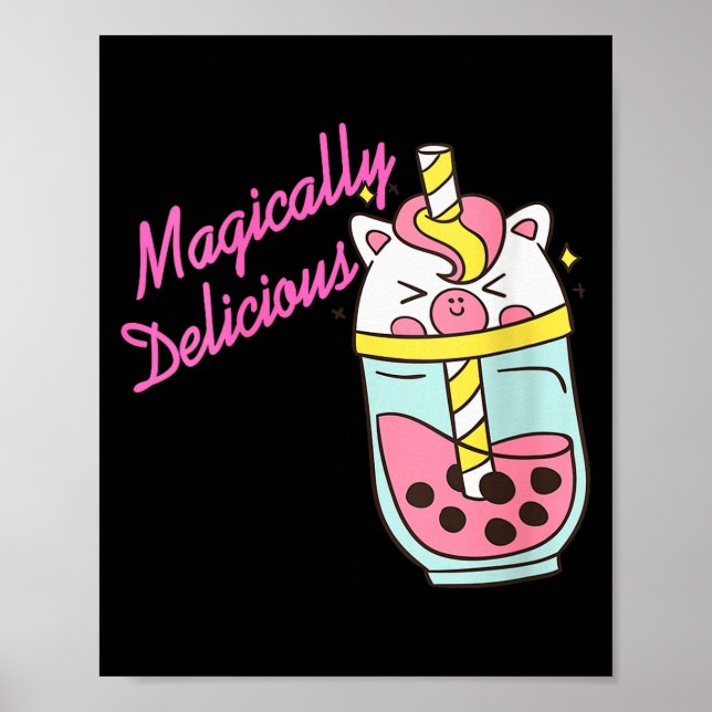 Womens Magically Delicious Unicorn Boba Kawaii Bub Poster (Front)