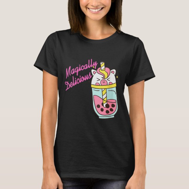 Womens Magically Delicious Unicorn Boba Kawaii Bub T-Shirt (Front)