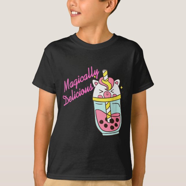 Womens Magically Delicious Unicorn Boba Kawaii Bub T-Shirt (Front)