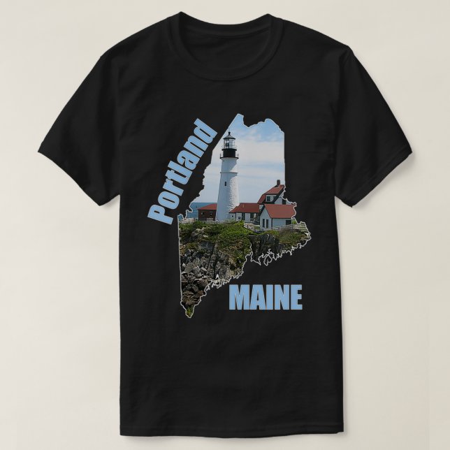 Womens Maine Portland Lighthouse Summer Shoreline  T-Shirt (Design Front)