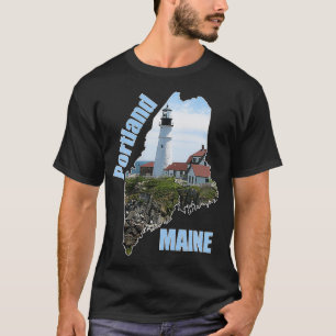 Womens Maine Portland Lighthouse Summer Shoreline  T-Shirt