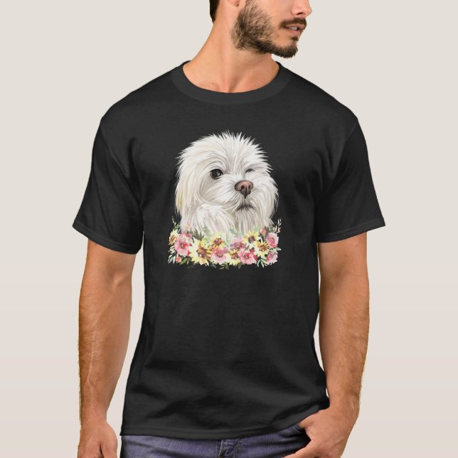 Womens Maltese Dog Floral T-Shirt (Front)