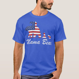 Womens Mama Bear with three Cubs Mother US Flag Mo T-Shirt