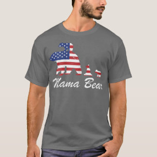 Womens Mama Bear with three Cubs Mother US Flag Mo T-Shirt