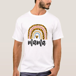 Womens Mama Leopard Rainbow Gift For New Mum Baby T-Shirt