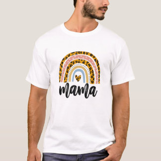 Womens Mama Leopard Rainbow Gift For New Mum Baby T-Shirt