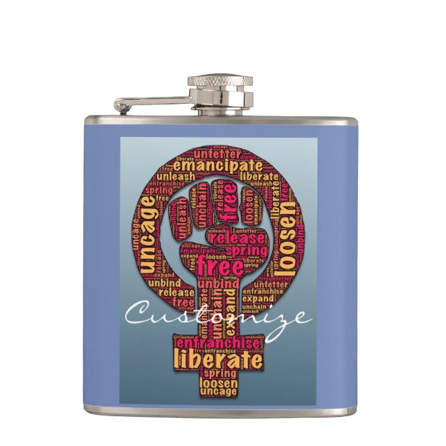 women's march raised fist 2017 hip flask (Front)