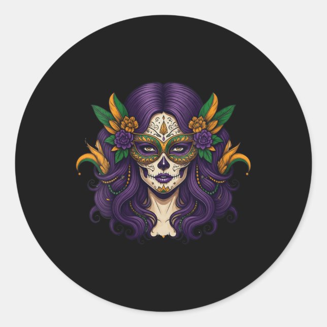 Womens Mardi Gras Costume Women Sugar Skull Carniv Classic Round Sticker (Front)