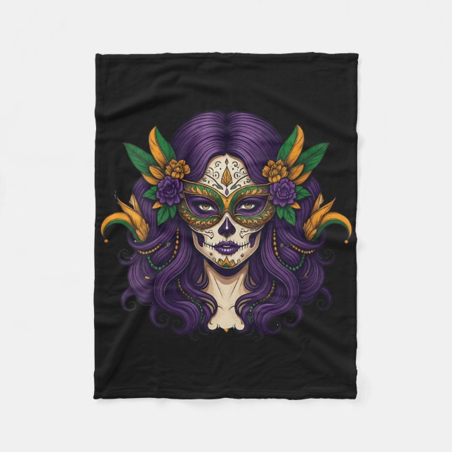 Womens Mardi Gras Costume Women Sugar Skull Carniv Fleece Blanket (Front)