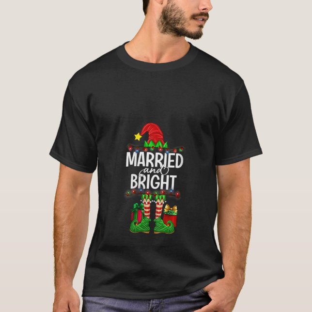Womens Married and Bright Wedding Christmas Elf Co T-Shirt (Front)