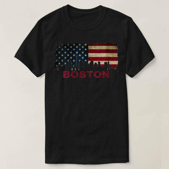Womens Massachusetts Boston City Skyline Art USA F T-Shirt (Design Front)