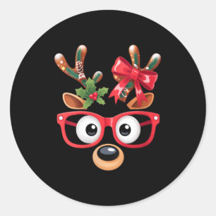 Womens Matching Family Christmas Reindeer Face Gle Classic Round Sticker