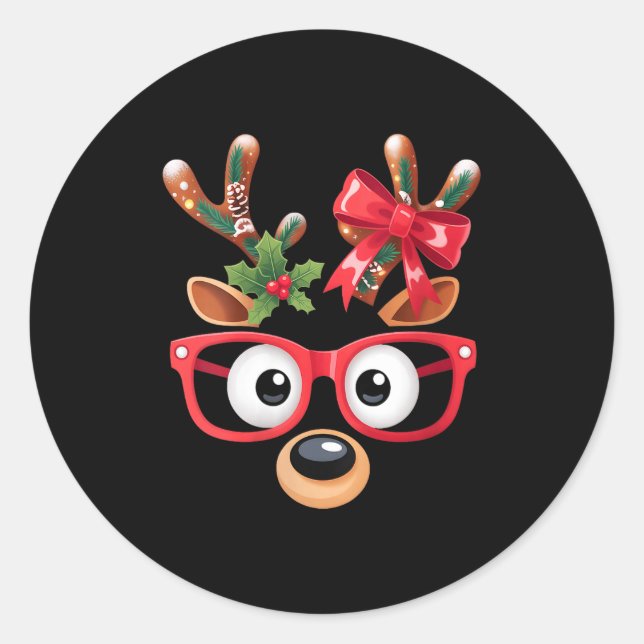 Womens Matching Family Christmas Reindeer Face Gle Classic Round Sticker (Front)