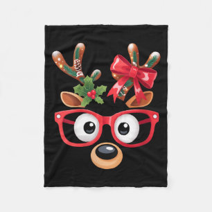Womens Matching Family Christmas Reindeer Face Gle Fleece Blanket