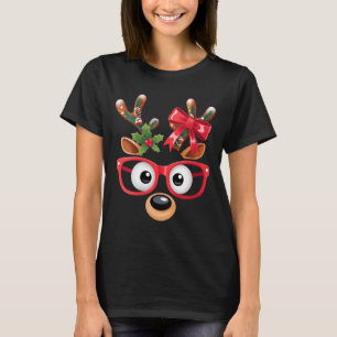 Womens Matching Family Christmas Reindeer Face Gle T-Shirt
