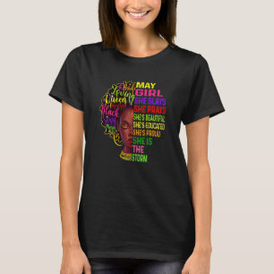 Womens May Girl She Slays & Prays Birthday Girls W T-Shirt