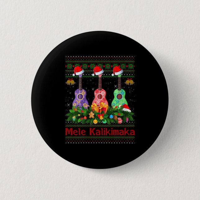 Womens Mele Kalikimaka Ukulele Guitar Ugly Xmas Sw 6 Cm Round Badge (Front)