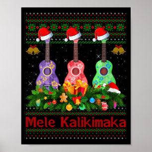 Womens Mele Kalikimaka Ukulele Guitar Ugly Xmas Sw Poster