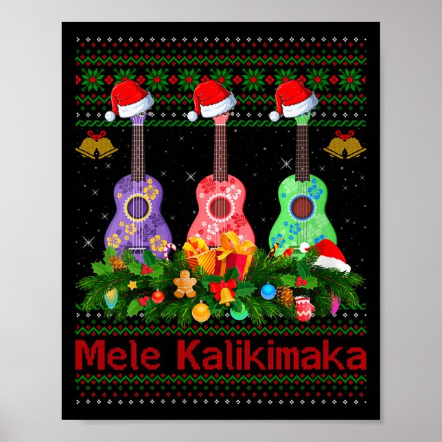 Womens Mele Kalikimaka Ukulele Guitar Ugly Xmas Sw Poster (Front)