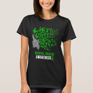 Womens Mental Health Awareness Butterflies Green R T-Shirt
