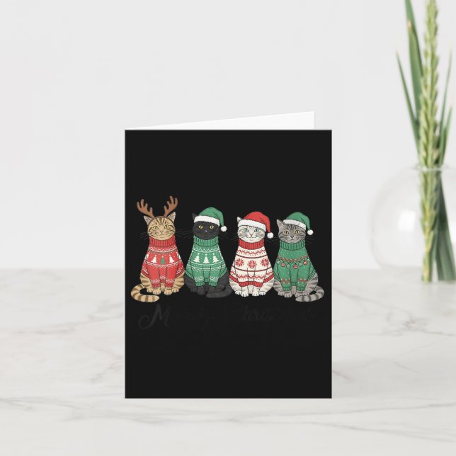 Womens Meowy Christmas Cat Lover Reindeer Santa Cl Card (Front)