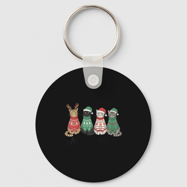 Womens Meowy Christmas Cat Lover Reindeer Santa Cl Key Ring (Front)