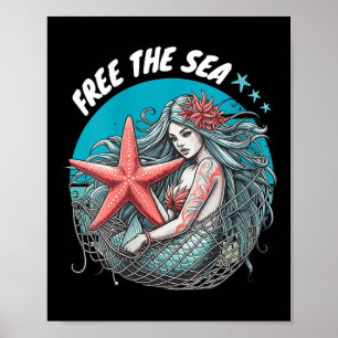Womens Mermaid Starfish Sea Nature Environmental Poster