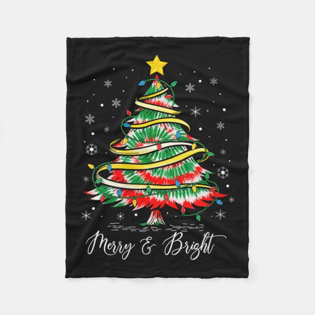Womens Merry &amp; Bright Merry Christmas Tree Tie Fleece Blanket (Front)