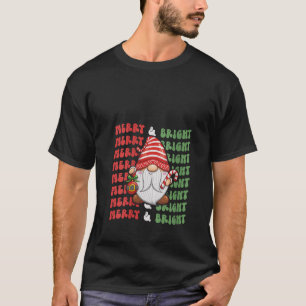 Womens Merry and Bright Christmas Cute Santa Gnome T-Shirt