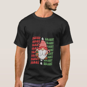 Womens Merry and Bright Christmas Cute Santa Gnome T-Shirt