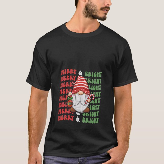 Womens Merry and Bright Christmas Cute Santa Gnome T-Shirt (Front)