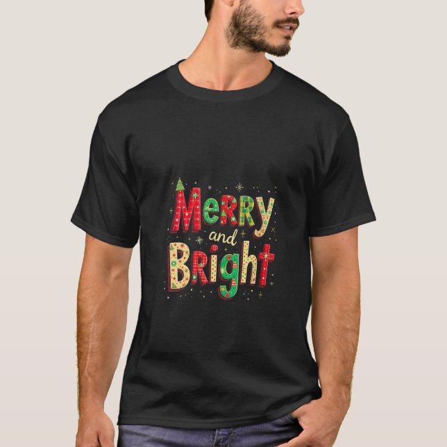 Womens Merry And Bright Christmas Tree Xmas Lights T-Shirt (Front)