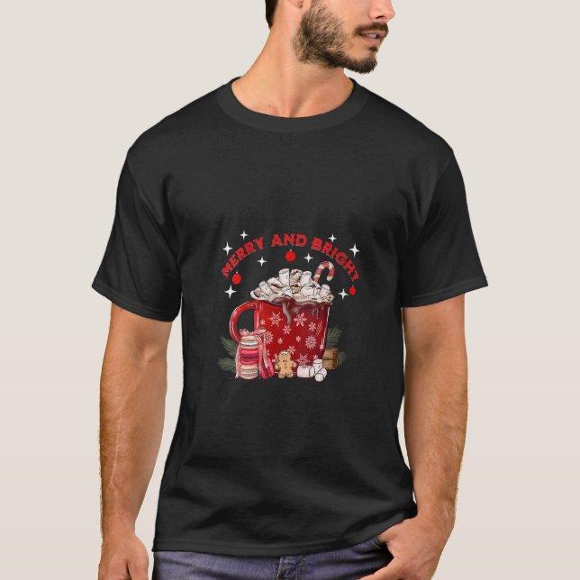 Womens MERRY AND BRIGHT HOT CHOCOLATE GINGERBREAD  T-Shirt (Front)
